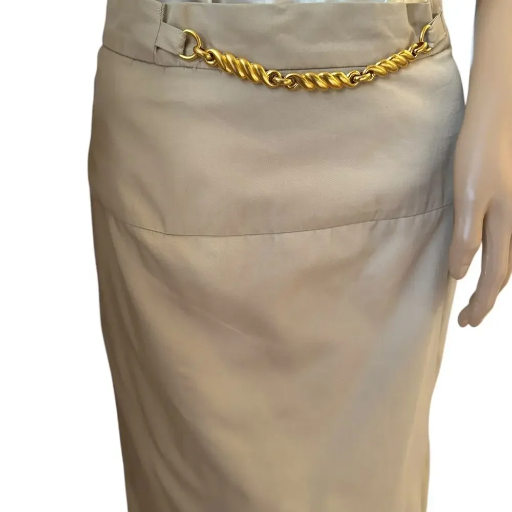 Celine Paris Khaki pencil skirt with gold embellishments size 36 small - Picture 2 of 16
